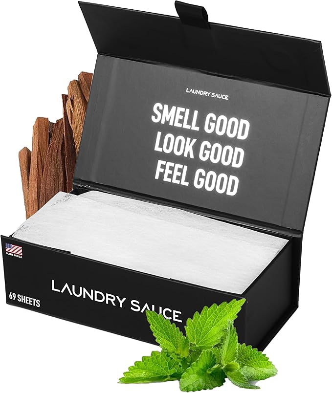 Laundry Sauce - Laundry Dryer Sheets (Australian Sandalwood), Luxury Fragrance, Contains Essential Oils, Softens Fabric, Removes Static Cling, Eco-Friendly Packaging, Travel Friendly, 69 Count