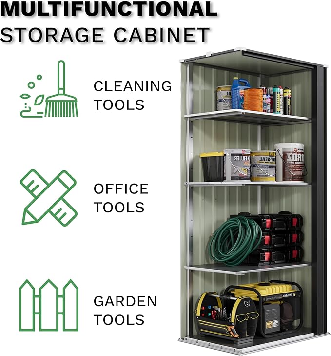 Patiowell 28 Cuft Outdoor Storage Cabinet, Metal Storage Shed with 3 Adjustable Shelves, Indoor Outdoor Vertical Waterproof Tool Shed with Lockable Door for Patio Garden Backyard, Black