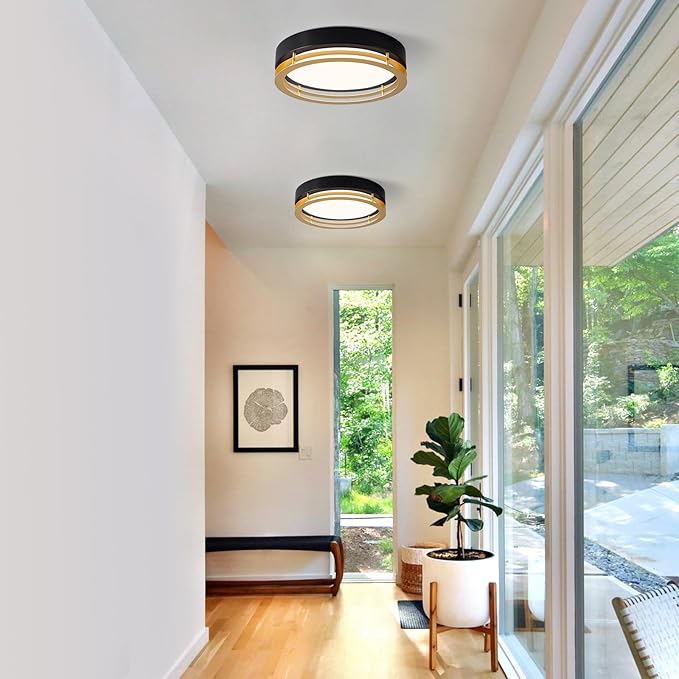 Dimmable Black and Gold Flush Mount Ceiling Light, Modern Round LED Ceiling Lights Fixture, Kitchen Flushmount Light for Bedroom Hallway Laundry Room 2700 K-6000 K 5CCT