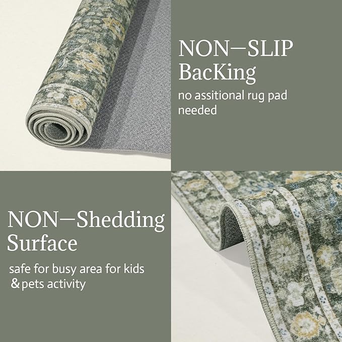 8x10 Washable Area Rugs Ultral Soft Non-Slip Stain Resistant Vintage Boho Large Carpet for High-Traffic Living Room & Dining Room