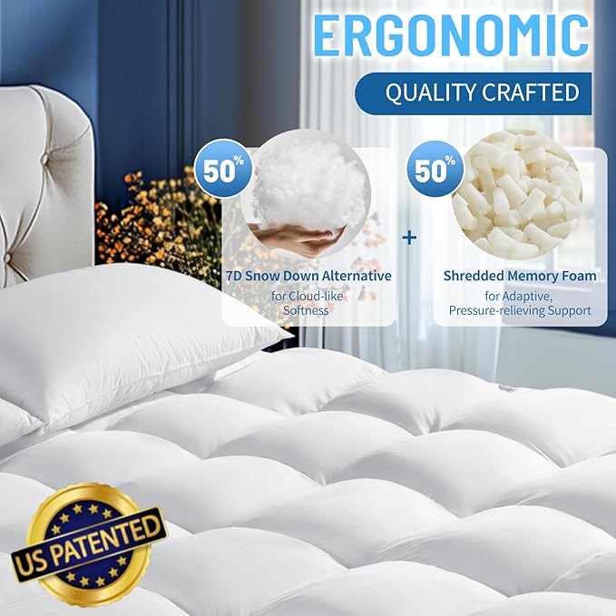 Memory Foam Mattress Topper Queen with Breathable Air Mesh Sides,1700GSM Ergonomic Mattress Pad for Back Pain, Extra Thick Cooling Pillow Top with 6"-18" Deep Pocket(60"x80")