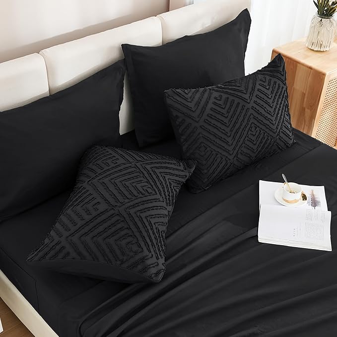 Andency Oversized King Size Comforter Set 7 Pieces Black - Bed in a Bag Oversized King Boho Lightweight Fluffy Tufted Bedding Sets with Comforter, Sheets, Pillowcases & Shams