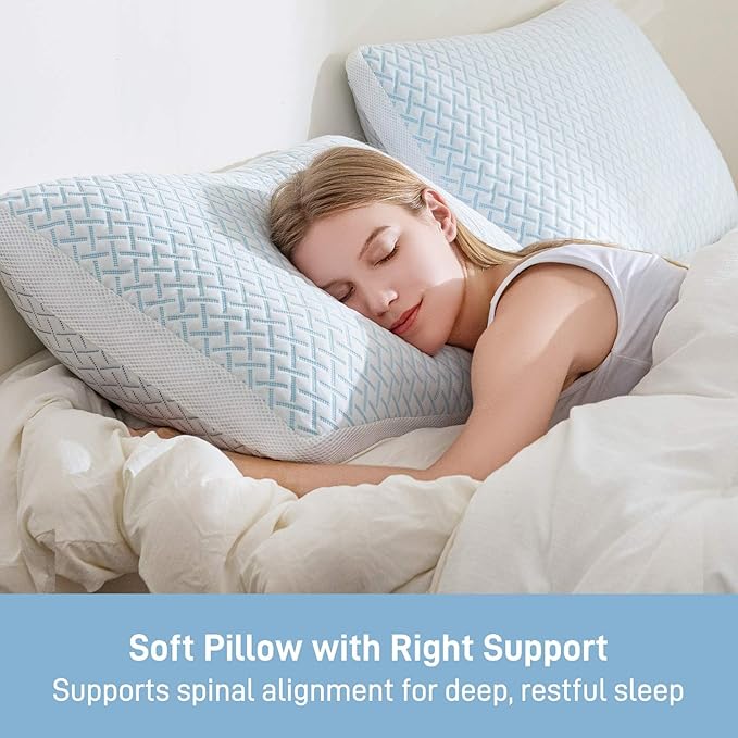 Shredded Memory Foam Cooling Soft Pillow King Size, Adjustable Hypoallergenic Hotel Quality Pillow for Side, Back or Stomach Sleeper, Bamboo Viscose Cover, Oeko-TEX Certified
