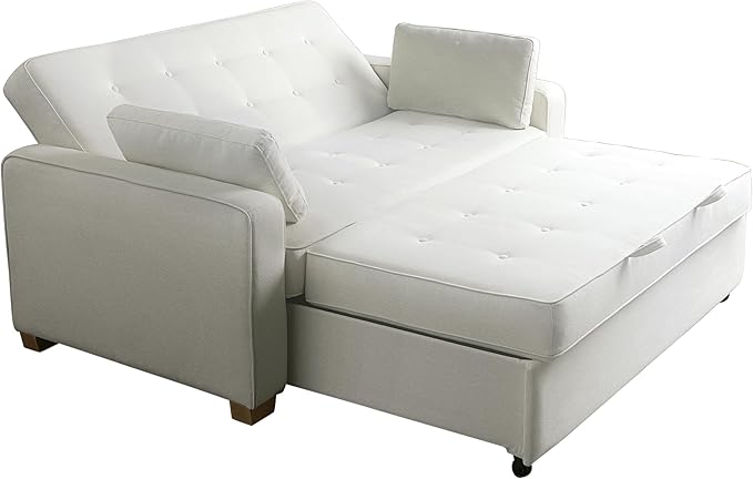 Serta Ainsley 72.6" Convertible Sleeper Sofa, Queen Size, Dreamcoil Comfort, Soft Woven Fabric, Oyster