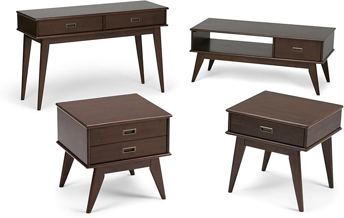 SIMPLIHOME Draper SOLID HARDWOOD 22 inch Wide Rectangle Mid Century Modern End Table in Medium Auburn Brown for the Living Room and Bedroom