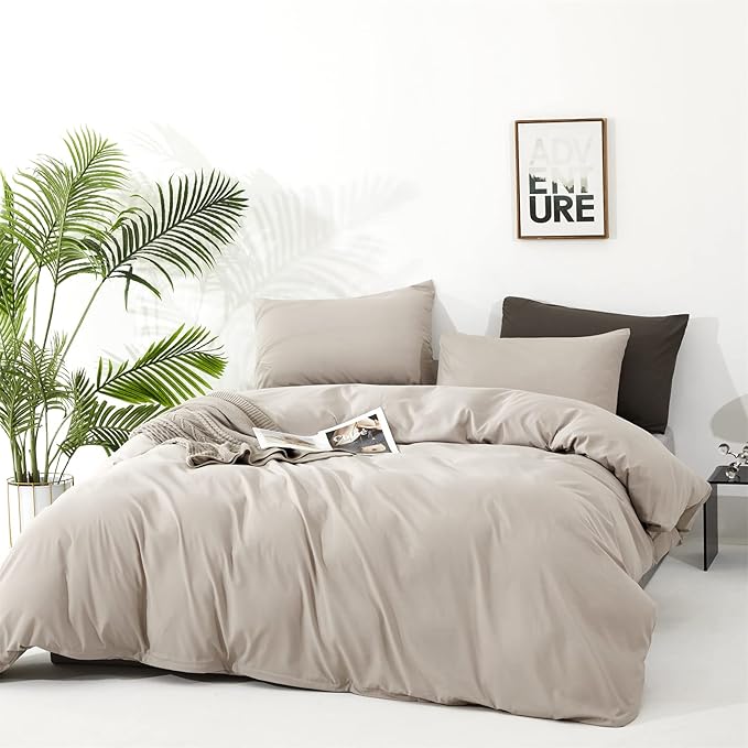 Cottonight Beige Comforter Set California King Cream Khaki Bedding Comforter Set Cal King Solid Light Champagne Blanket Quilts Modern Soft Breathable Taupe 3 Piece Light Khaki Bedding Set