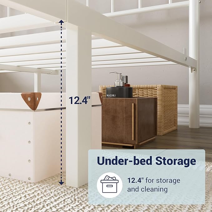 Allewie 14 Inches Queen Size Metal Platform Bed Frame with Victorian Style Curved Iron-Art Headboard/Footboard, Metal Slats Support, Easy Assembly, Under Bed Storage, No Box Spring Required, White