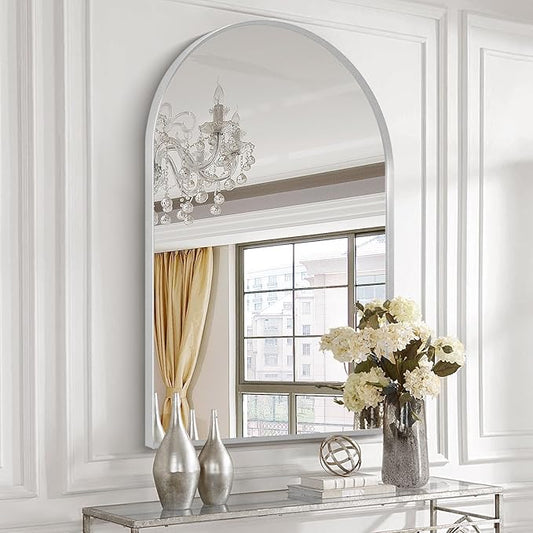 30" x 48" Silver Arched Mirror, Arch Wall Mirror, Metal Frame Black Bathroom Mirror, Arched Top Bathroom Vanity Mirror for Living Room, Bedroom, Entryway, Tempered Glass, Shatter Proof