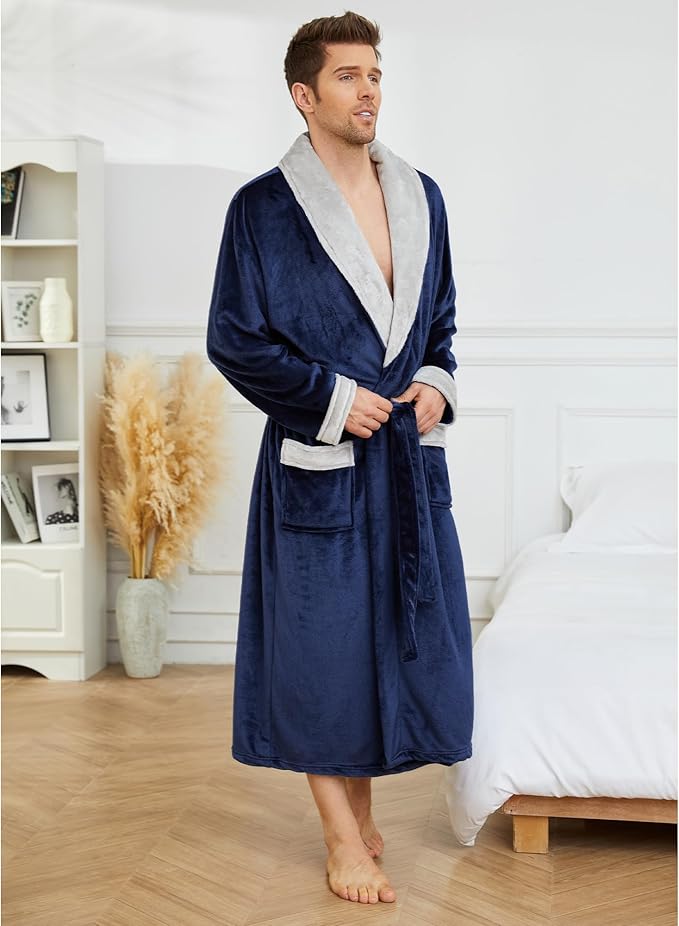 U2SKIIN Mens Fleece Robe Plush Collar Shawl Bathrobe