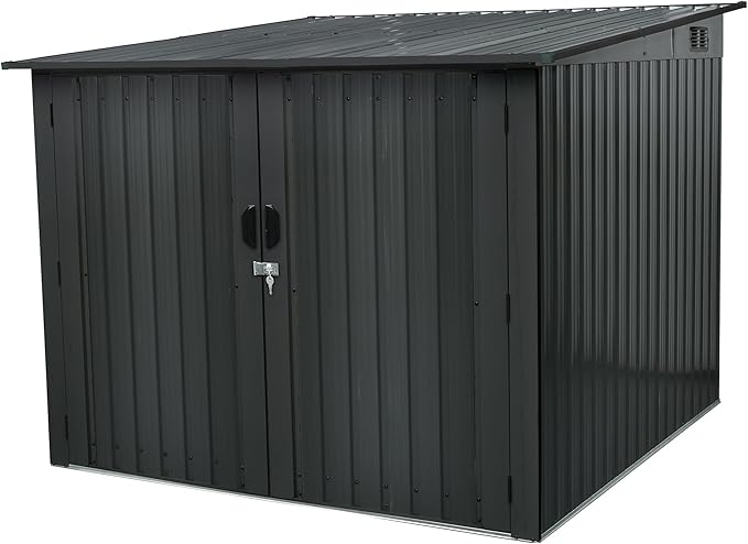 Hanover Bicycle Outdoor Steel Storage Shed with Slope Roof and Twist Lock and Key, Stores 4 Bikes, Dark Gray Outside Storage Shed House, Rust Resistant and Modern Shed with Adjustable Bike Tracks