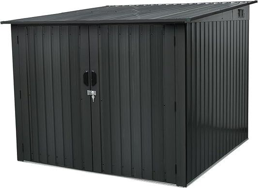 Hanover Bicycle Outdoor Steel Storage Shed with Slope Roof and Twist Lock and Key, Stores 4 Bikes, Dark Gray Outside Storage Shed House, Rust Resistant and Modern Shed with Adjustable Bike Tracks