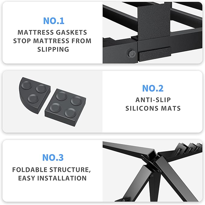 4 Inch Twin Size Bed Frame, 3500Lbs Heavy Duty Metal Platform with Round Corner Legs Mattress Slide Stopper, Steel Slat Support No Box Spring Needed, Noise Free, Non-Slip, Easy Assembly