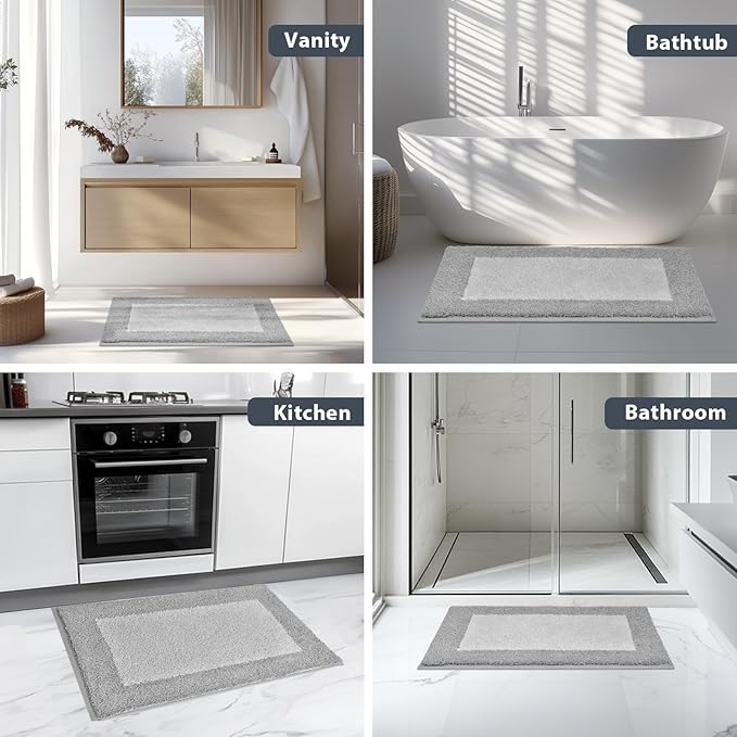 Bathroom Rugs 24" x 60", Non-Slip Extra Soft Absorbent Bath Rugs, Machine Washable Quick Dry Bath Mats for Bathroom Floor, Shower, Bathtub and Sink, Light Grey & Grey