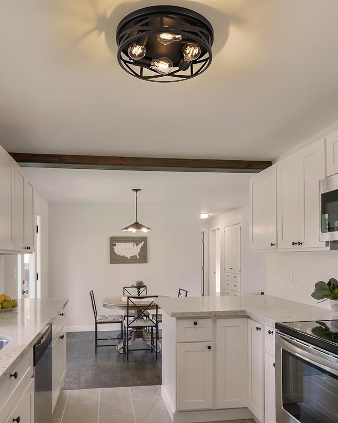 Black Flush Mount Ceiling Light Fixtures,4-Light Modern Hallway Light Fixtures Ceiling, Black Light Fixture Ceiling Mount for Farmhouse,Kitchen, Bedroom 2 Pack