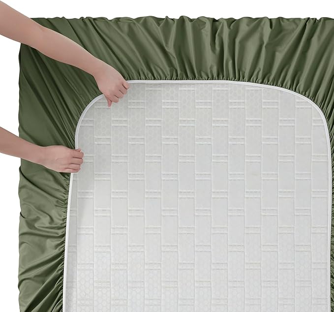 Clara Clark Bed Sheets, Premier 1800 Series Bed Sheet Set, Deep Pocket, Wrinkle, Fade, Stain Resistant, Luxury Soft Bedding Sheets & Pillowcases, Full, Olive Green