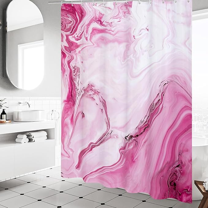 MitoVilla Hot Pink Marble Shower Curtain, Modern Ombre Fabric Cloth Shower Curtains for Luxury Bathroom Decor, Abstract Watercolor Shower Curtain, Dark Pink, 72x72