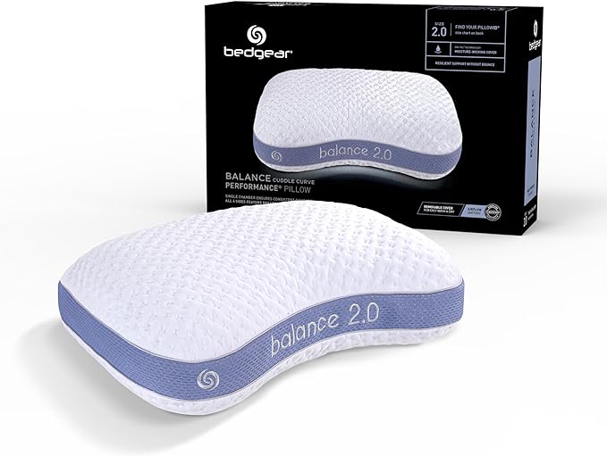 Bedgear Balance Cuddle Curve Performance Pillow - Size 2.0 - Moisture-Wicking Pillow for Side Sleepers - Medium Firmness Bed Pillow- Hypoallergenic, Washable Removable Cover - 20" W x 26" L x 5.75" H