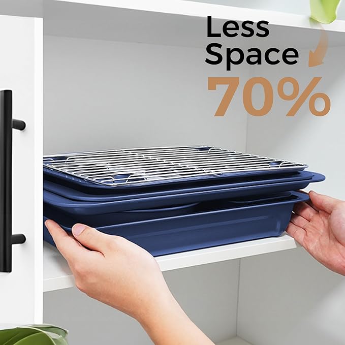 HONGBAKE Bakeware Sets, Baking Pans Set, Nonstick Oven Pan for Kitchen with Wider Grips, 10-Piece Including Rack, Cookie Sheet, Cake Pans, Loaf Pan, Muffin Pan, Pizza Pan - Blue