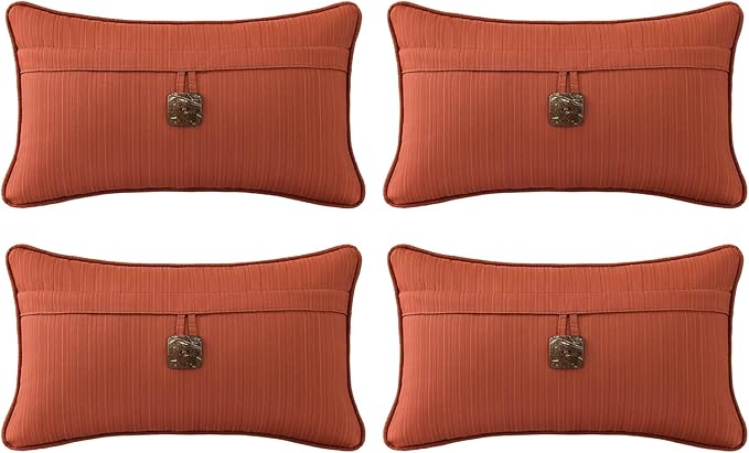 Outdoor Decorative Pillows with Coconut Button Pack of 4, 20" x 12" Outdoor Pillow Set for Couch Bed Throw Patio Sofa, Coral Red