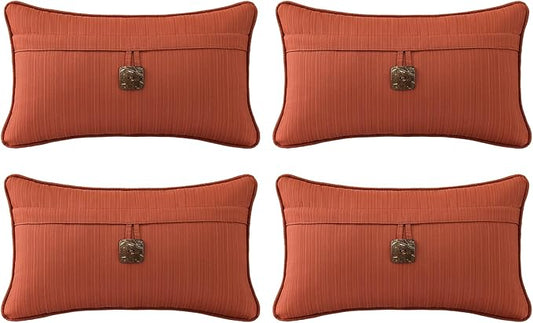 Outdoor Decorative Pillows with Coconut Button Pack of 4, 20" x 12" Outdoor Pillow Set for Couch Bed Throw Patio Sofa, Coral Red