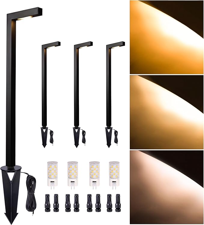 Brass Low Voltage Path Lights, Warm & Neutral White Adjustable 12V Landscaping Pathway Light IP65 Waterproof, Walkway Lighting Outdoor, LED Bronze for Lawn Garden with G4 Bulb (4 Pack)