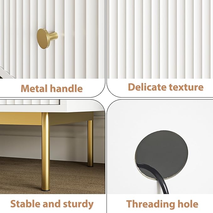 Fluted TV Stand, Modern TV Stand for 70 Inch TV, Entertainment Center with 2 Storage Cabinets, Fluted Panel Media Console for Living Room, Bedroom, Office, White