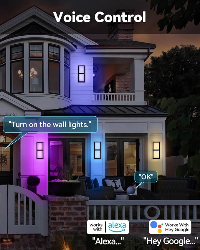 SHIMR Outdoor Wall Lights, Smart Porch Lights 1500LM RGBCW Outdoor Light Fixture, Wi-Fi Control Color Changing Exterior Sconce IP65 Waterproof Antirust, Works with Alexa Google Assistant [ETL Listed]