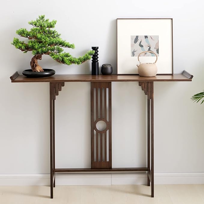 2 Tier Console Table Small Entryway Table for Narrow Spaces, Solid Wood Sofa Table Accent End Table with Curved Frame for Entryway Hallway Living Room Front Door