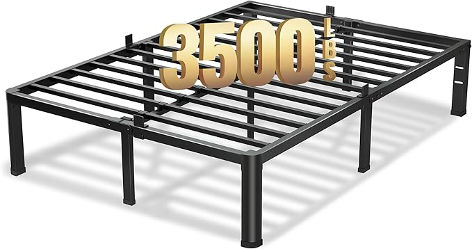 14 Inch Full Size Bed Frame, 3500Lbs Heavy Duty Metal Platform with Round Corner Legs Mattress Slide Stopper, Steel Slat Support No Box Spring Needed, Noise Free, Non-Slip, Easy Assembly
