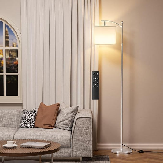 60" Floor Lamps with Remote Control & Bulb, Colors Temperature & Brightness Adjustable, White Shade & Silver Pole