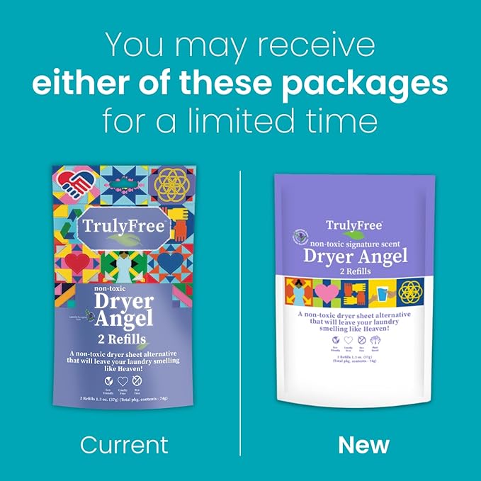 Dryer Angel - Natural Dryer Sheet Alternative, Non-Toxic Reusable Fabric Softener Sheets and Scent Booster, Safe for Babies and Sensitive Skin, Laundry Room Essentials - 2 Packs + 2 Refills