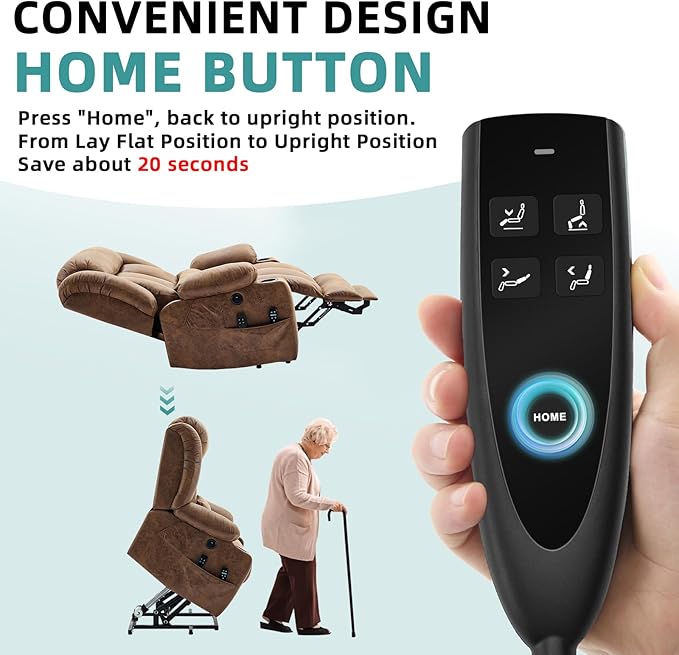 MEETWARM Oversized Dual Motor Lay Flat Power Lift Recliner Chair for Big Elderly with Heat Massage, Large Sleeping Electric Recliner with Extended Footrest, Lumbar Pillow, USB & Type-C Ports, Brown