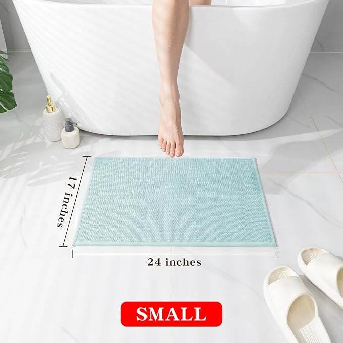 chakme Bathroom Rugs Mat 24x17, Ultra Thin Non Slip Bath Mat Small Quick Dry Absorbent Bath Mat for Bathroom Floor, (Light Blue, 24"x17")