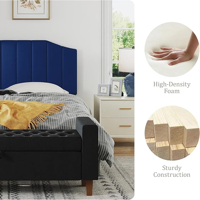 King Size Headboard Only, Velvet Upholstered Headboard King/California King Size Wall Mount and Bed Frame Mount, Featuring High-Density Sponge Padding Easy Assembly Comfort Style-Navy Blue