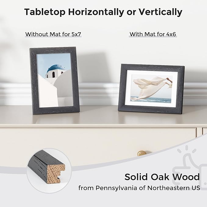 Axeman Solid Oak Black Photo Frame - 5x7 Picture Frame With Mat For 4x6 - Hanging Hardware Included