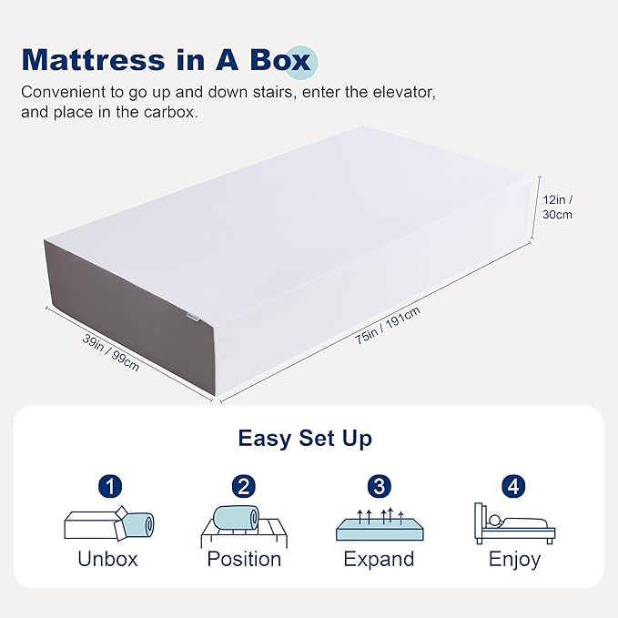 Amazon Basics Memory Foam Mattress, Medium Firm, 12 Inch, Twin, White/Grey
