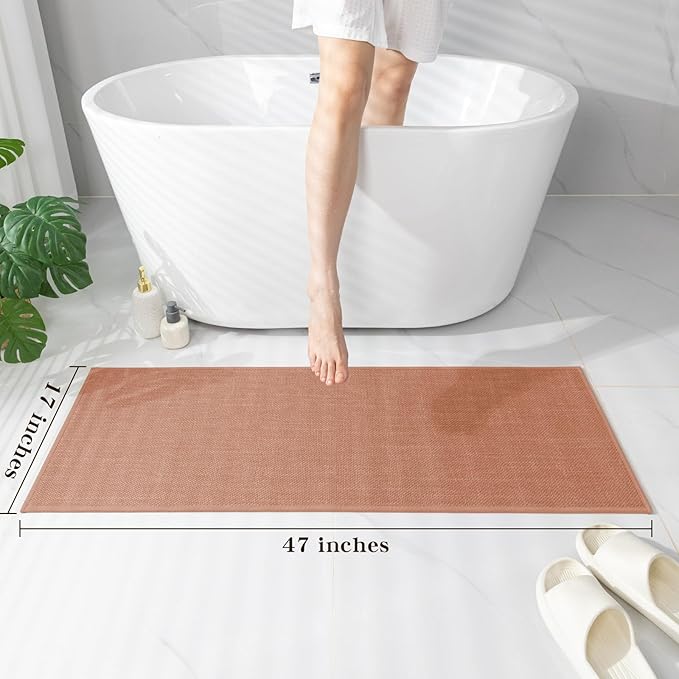 chakme Bathroom Rugs Mat 47x17, Ultra Thin Non Slip Bath Rug Runner Quick Dry Absorbent Bath Mat for Bathroom, (Dark Pink, 47"x17")