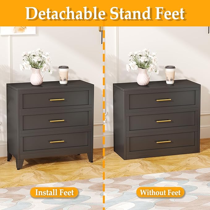 Metal Dresser for Bedroom 2 Drawers Dresser Metal Storage Dressers Organizer,24.8" H Black Drawer Chest, Closet Organizers for Living Room, Hallway, Closet