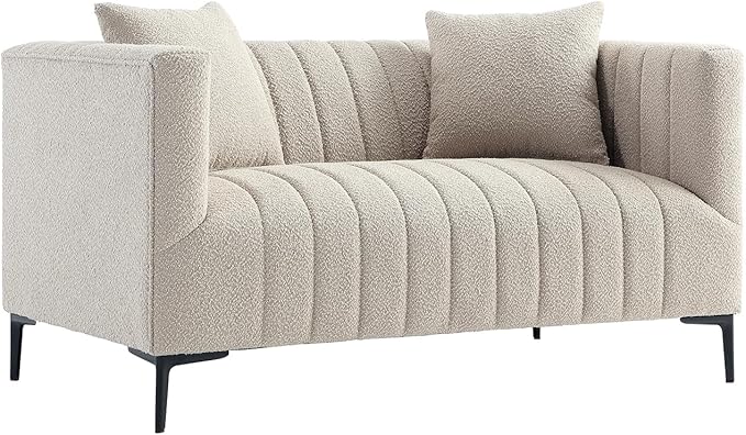 Get Set Style Modern Accent Loveseat Sofa Couch, Tufted Boucle Upholstered Sherpa Deep Seat Cloud Couch with 2 Pillows,Comfy 2 Seater Love Seat for Living Room Apartment Office Lounge Studio (Taupe)