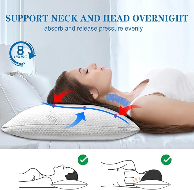 Cooling Pillows Queen Size Set of 2, Shredded Memory Foam Pillows for Sleeping, Firm Pillow Adjustable Soft Gel Cool Bed Pillow for Side, Back and Stomach Sleeper（20x30）