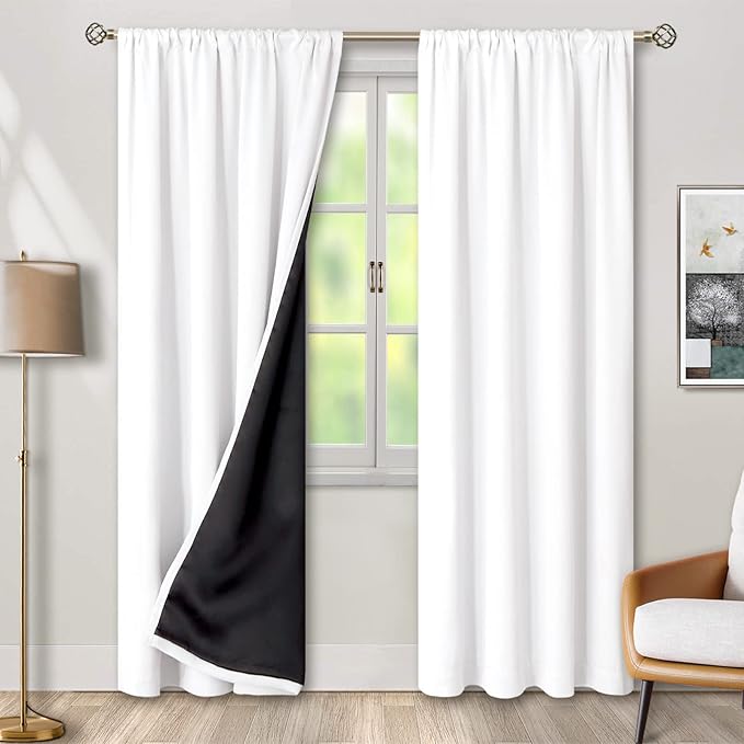 BGment Pure White 100% Blackout Curtains 84 Inches Long with Thermal Insulated Liner, Rod Pocket and Back Tab Double Layer Full Room Darkening Window Curtain for Bedroom, 2 Panels, Each 42 x 84 Inch