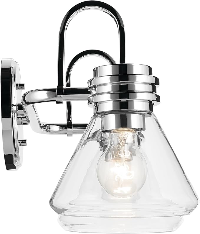 Kichler Farum 19.25" 2-Light Vanity Light with Clear Glass in Chrome, for Vanity, Jack & Jill Layout, Over a Mirror, (19.25" W x 9.5" H), 55154CHCLR