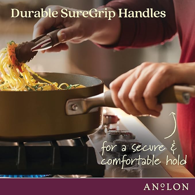 Anolon Advanced Home Hard Anodized Nonstick Sauce Pan/Saucepan with Straining and Lid, 2 Quart (2 Qt Straining Saucepan, Bronze)