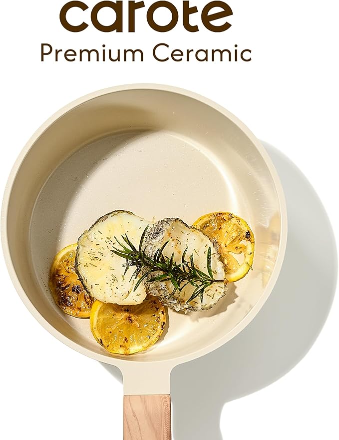 CAROTE 1.6Qt & 3.0Qt Sauce Pan Sets with Lid Ceramic Nonstick Pot Set Non Toxic Saucepan with Stay-cool Handle Small Kitchen Cooking Pots, Easy to Clean, Induction Comptable, PFOA FREE