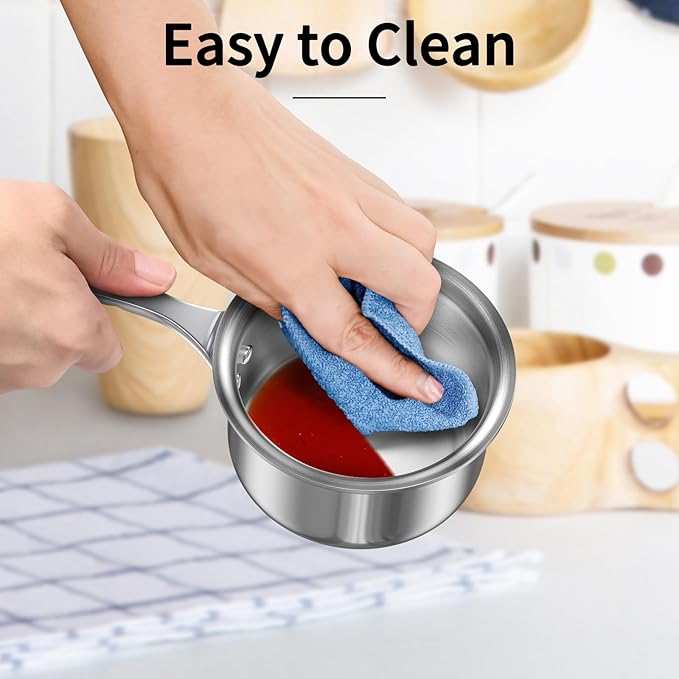 Macevia Mini Sauce Pan with Lid,Stainless Steel Butter Warmer Small Pot, For All Stoves Multipurpose Use for Home Kitchen or Restaurant (10.8oz/320ml) - Silver