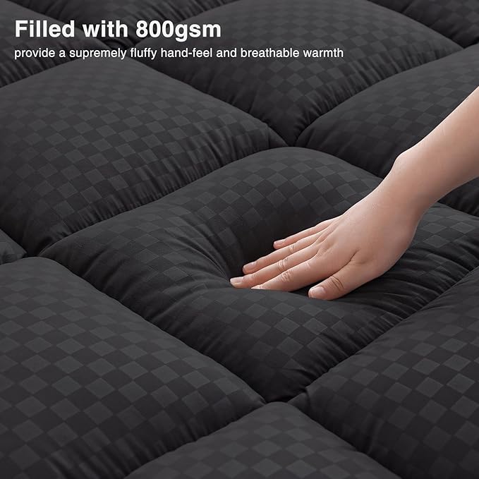 OLANLY Dual-Layer 4 Inch Queen Size Memory Foam Mattress Topper for Back Pain, 2 Inch Cooling Pillow Top Mattress Pad Cover and 2 Inch Gel Memory Foam Topper, Deep Elastic Pocket, Black
