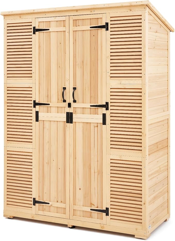 VEVOR Outdoor Storage Shed, Oversize Wooden Outside Storage Cabinet with Waterproof Roof and Metal Frame, Double Lockable Doors Garden Tool Shed Storage House Cabinet with Shelves & Floor, 58"x27"x78"