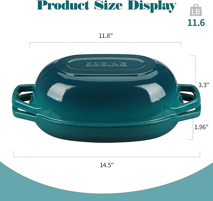 Enameled Cast Iron Dutch Oven Pot with Lid, Oval Dutch Oven for Bread Baking, Bread Oven for Homemade Sourdough Bread Baking, 5qt, Darkcyan