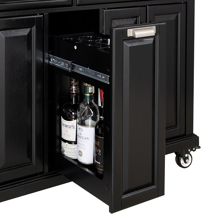 Rolling Solid Wood Kitchen Island with Rubberwood Top, 3 Drawers, 2 Cabinets, Adjustable Shelves, Spice Rack & Locking Wheels – Painted Finish, Black