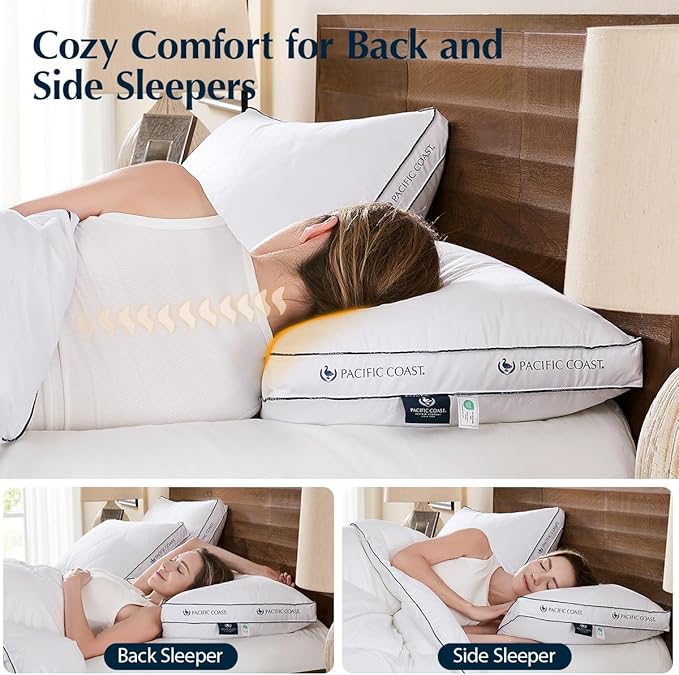 Pacific Coast Firm Bed Pillow, Luxury Hotel Collection Goose Feather and Down Pillow for Sleeping, Standard Size with Gusset Design, Oeko-TEX Certified, Supportive for Side and Back Sleepers